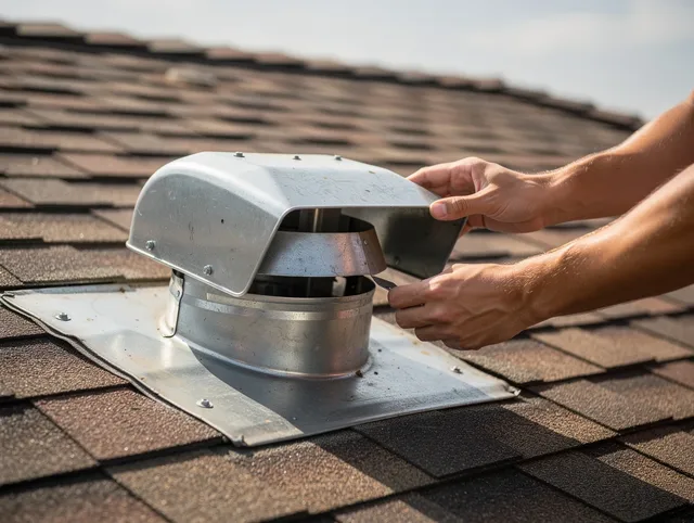 Florence-Graham Dryer Vent Cleaning certified technician safely cleaning a roof-mounted dryer vent in Florence-Graham