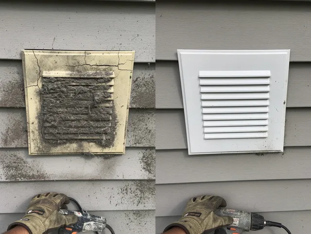 Florence-Graham Dryer Vent Cleaning technician installing high-quality dryer vent cover at a residential property in Florence-Graham