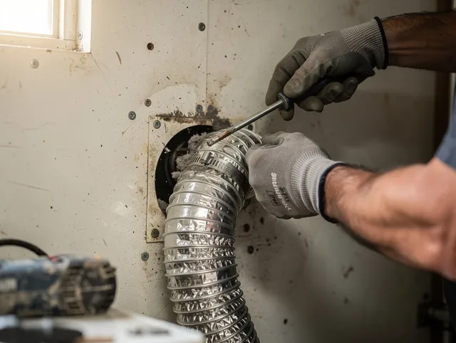 Florence-Graham Dryer Vent Cleaning technician performing precise dryer vent hose installation in Florence-Graham